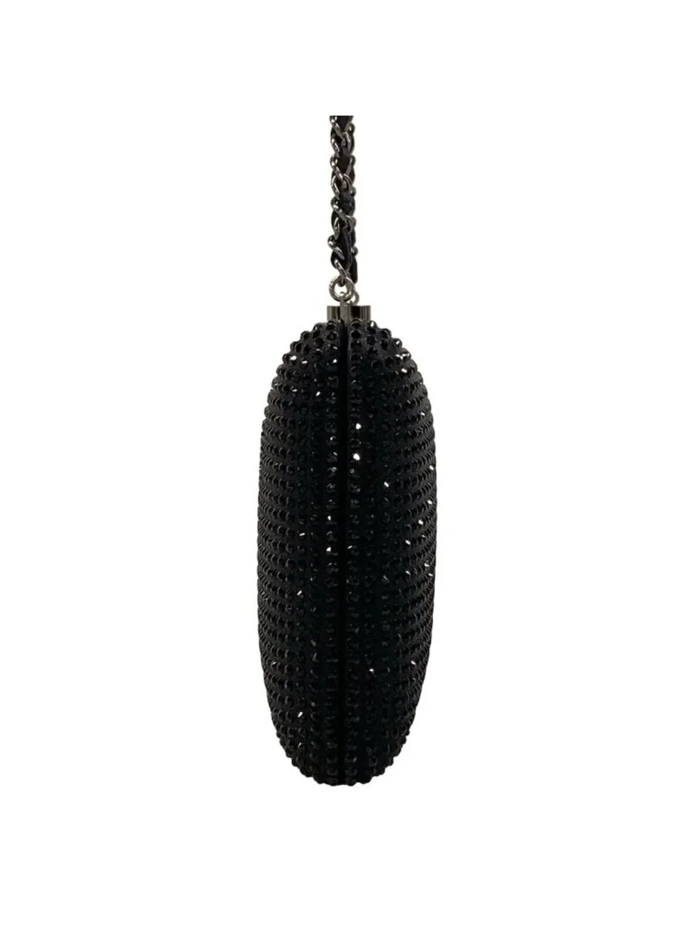 Chanel Shoulder Bag Black White Chain Silver Kiss Lock Strass CC Minadiere